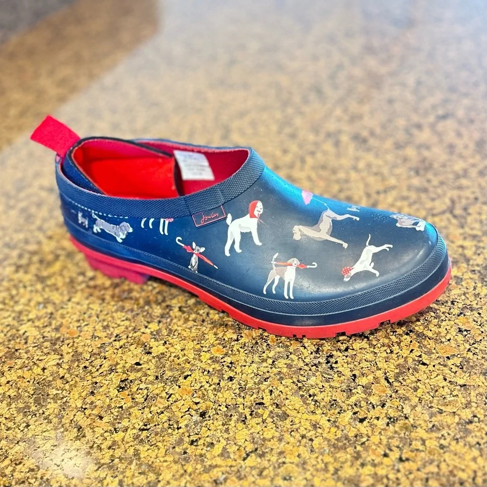 Joules Wellibob Navy Rain Shoes with Dog Print Sz: US10 UK8 EU42 Slip-On - Picture 1 of 9